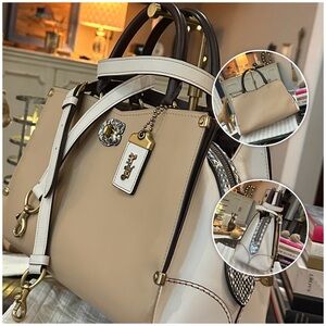 COACH 1941 Mason Carryall Colorblock Satchel in Beechwood w/Snakeskin Detail